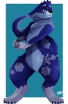 anthro blue_body blue_fur fur male purple_eyes rock solo winter xiiiofi lindo mammal mustelid otter absurd_res hi_res