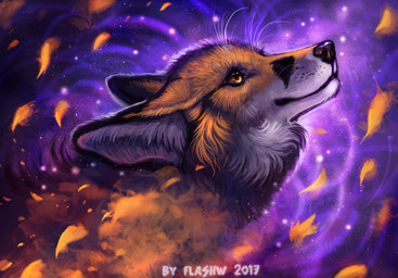 abstract_art amber_eyes ambiguous_gender black_body black_fur black_lips black_markings black_nose detailed_background detailed_fur ear_markings ears_back facial_markings falling_leaves feral fur head_markings inner_ear_fluff leaf lips long_mouth looking_up markings orange_body orange_fur pivoted_ears shadow sky snout solo star starry_sky tuft whiskers white_body white_fur wind flashw canid canine fox mammal red_fox true_fox 2017 bust_portrait detailed digital_media_(artwork) portrait