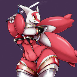 anthro armor belly belly_squish bikini_armor breasts clothing female melee_weapon one-piece_swimsuit overweight slightly_chubby slightly_chubby_female sling_bikini solo squish swimwear sword thick_thighs unconvincing_armor weapon wide_hips tohtori_crow mythology nintendo pokemon dragon generation_3_pokemon latias legendary_pokemon mythological_creature mythological_scalie pokemon_(species) scalie 1:1 absurd_res hi_res