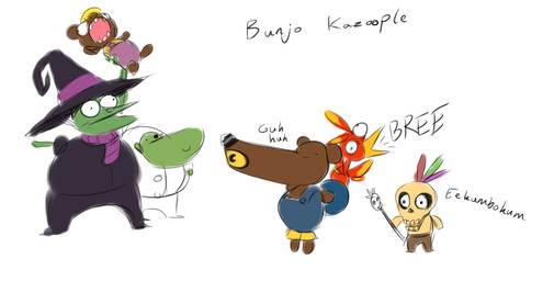 angry anthro backpack beak bone bottomwear brown_body brown_fur clothing coat dialogue female fur green_body green_skin group hat headgear headwear holding_person long_nose male multicolored_body multicolored_fur orange_body orange_fur overalls pants scarf shorts simple_background simple_eyes simple_mouth skull skull_head topwear two_tone_body two_tone_fur white_background wings witch_hat yellow_beak yellow_body yellow_fur averyshadydolphin banjo-kazooie rareware banjo_(banjo-kazooie) gruntilda_winkybunion kazooie klungo mumbo_jumbo_(banjo-kazooie) avian bear human humanoid mammal 2016 unavailable_at_source