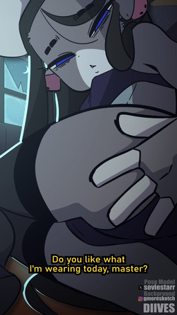 anthro black_hair blue_eyes butt clothed clothing dialogue female fur grey_body grey_fur hair looking_at_viewer looking_back looking_back_at_viewer solo talking_to_viewer text diives xingzuo_temple wuhuaguo_(diives) bovid bovine mammal 2026 2d_animation animated english_text hi_res