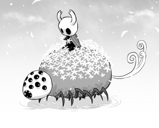 2_horns ambiguous_gender biped black_eyes cloak clothing duo feral horn multi_eye multi_limb sharp_teeth sitting tail teeth arizuka00 bloodborne fromsoftware hollow_knight_(franchise) sony_corporation sony_interactive_entertainment team_cherry rom_the_vacuous_spider_(bloodborne) the_knight_(hollow_knight) arthropod vessel_(species) 2019 monochrome