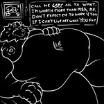 anthro barazoku belly big_belly dialogue fur huge_belly hyper hyper_belly light_bulb looking_at_viewer male navel neck_tuft nipples nude obese obese_anthro obese_male overweight overweight_anthro overweight_male picture_frame size_difference solo text thick_thighs tuft fujiyama_samoyed fujiyama_kenhaku canid canine canis domestic_dog mammal nordic_sled_dog samoyed spitz 1:1 digital_media_(artwork) english_text line_art monochrome