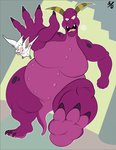 3_toes 4_fingers angry anthro belly big_belly big_breasts breasts chasing claws cross-popping_vein curvy_figure duo fangs featureless_breasts featureless_crotch feet female finger_claws fingers fist flying grey_claws horn huge_breasts larger_female macro male non-mammal_breasts nude overweight overweight_anthro overweight_female purple_body purple_scales scales scared size_difference tail teeth thick_thighs toe_claws toes voluptuous white_body wide_hips 50percentgrey bartok_the_magnificent mythology bartok ludmilla_(bartok) bat dragon mammal mythological_creature mythological_scalie reptile scalie 2017 digital_media_(artwork) hi_res signature