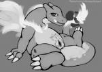 3_toes ahegao bedroom_eyes blush bodily_fluids claws digital_media_(artwork) dragon drooling feet female feral fire flaming_tail flaming_wings generation_8_pokemon genital_fluids genitals gigantamax_charizard gigantamax_pokemon hi_res horn licking long_tail looking_at_viewer looking_pleasured monochrome mythological_creature mythological_scalie mythology narrowed_eyes nintendo pokemon pokemon_(species) presenting presenting_pussy pussy reptile saliva scalie seductive simple_background sketch solo spread_legs spreading tail tail_fetish tail_lick tail_play text thick_thighs toes tongue tongue_out url vaginal_fluids visionaryserpent wings