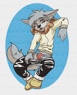 4_fingers anthro blue_briefs blue_clothing blue_underwear briefs brown_eyes clothing fingers fur grey_body grey_fur jacket male red_briefs red_clothing red_underwear simple_background solo topwear two_tone_briefs underwear undressing young young_anthro young_male harmarist sheath_and_knife alex_(harmarist) canid canine canis mammal wolf