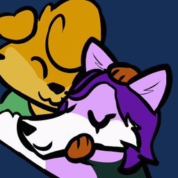 brown_body brown_fur brown_hair closed_smile eyes_closed female female/female fur hair headpat hug mouth_closed purple_body purple_fur purple_hair smile logtut loggy_(logtut) canid canine canis domestic_dog mammal 1:1 animated animated_gif low_res short_playtime