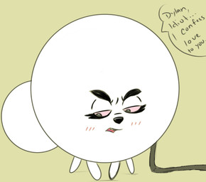 black_nose blush blush_lines dialogue female feral fur half-closed_eyes mentioned_character narrowed_eyes pink_sclera solo white_body white_fur kinglazereth 101_dalmatian_street 101_dalmatians disney snowball_(101_dalmatian_street) canid canine canis domestic_dog mammal pomeranian spitz absurd_res hi_res