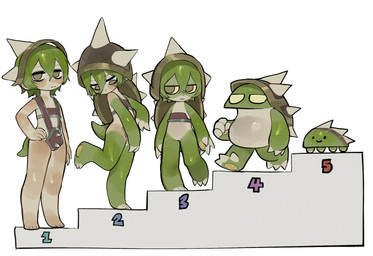 anthro comparison female feral male solo transformation young young_anthro young_female bnm6517 furry_scale league_of_legends riot_games tencent rammus_(lol) animal_humanoid humanoid reptile reptile_humanoid scalie scalie_humanoid hi_res
