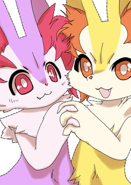 3_fingers :3 ambiguous_anthro ambiguous_gender anthro arm_tuft biped blush blush_lines cheek_to_cheek cheek_tuft cute_fangs duo eyebrows facial_tuft fangs fingers front_view fur hand_holding inner_ear_fluff interlocked_fingers multicolored_body multicolored_fur navel nude_ambiguous nude_anthro open_:3 open_mouth open_smile orange_body orange_eyes orange_fur orange_inner_ear_fluff orange_nose pointy_ears prick_ears purple_body purple_fur red_body red_eyes red_fur red_inner_ear_fluff red_nose shoulder_tuft simple_background smile snout standing tailless teeth tuft white_background white_body white_fur yellow_body yellow_fur quail_00n0 nintendo pokemon braixen canid generation_6_pokemon mammal pokemon_(species) shiny_pokemon 2020 colored digital_drawing_(artwork) digital_media_(artwork) hi_res japanese_description shaded
