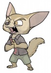 anothercolouranon anthro black_nose bottomwear brown_body brown_eyes brown_fur canid canine clothing disney fangs fennec_fox finnick_(zootopia) fox fur male mammal open_mouth secoh2000 shirt shorts solo standing teeth tongue topwear true_fox zootopia