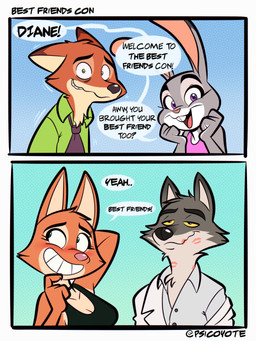 anthro asking_another barbell_piercing black_nose blush breasts brown_body brown_fur buckteeth cheek_tuft clothed clothed_anthro clothed_female clothed_male clothing constricted_pupils countershade_face countershade_hands countershade_neck countershading dialogue dipstick_ears ear_markings eyebrow_piercing eyebrows eyelashes facial_piercing facial_tuft female female_anthro fingers fur grey_body grin group humor iris kiss_mark kiss_mark_on_face linked_speech_bubble male male/female male_anthro multicolored_ears name_drop name_in_dialogue necktie open_mouth orange_body orange_fur piercing pink_nose pupils question shirt simple_background small_pupils smile speech_bubble talking_to_another teeth text title toony topwear tuft yellow_sclera yes-no_question psicoyote disney dreamworks the_bad_guys zootopia diane_foxington judy_hopps mr._wolf_(the_bad_guys) nick_wilde canid canine canis european_rabbit fox lagomorph leporid mammal oryctolagus rabbit red_fox true_fox wolf 3:4 artist_name comic digital_media_(artwork) english_text hi_res