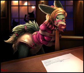 2_tails anthro bad_end bdsm begging big_diaper blonde_hair blue_eyes bound collar contract courtroom diaper forced gag gynomorph hair heavy_bondage highlights_(coloring) hunched_over intersex long_term multi_tail pacifier pacifier_gag permanent pleading_eyes restraints solo straitjacket tail musuko42 lily_foxworthy canid canine fennec_fox fox mammal true_fox trans_(lore) trans_woman_(lore)