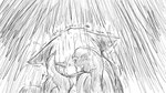 16:9 animal_crossing anthro bodily_fluids clothed clothing crying domestic_cat dragonweirdo felid feline felis female greyscale head_in_hands hi_res mammal monochrome nintendo olivia_(animal_crossing) raining sobbing solo storm tears wet widescreen