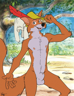5_fingers animal_genitalia anthro balls biped black_eyes black_nose brown_body brown_fur brown_tail bycocket casual_exposure cheek_tuft clothing discarded_clothing facial_tuft feathers fingers forest fully_sheathed fur genitals hat hat_only headgear headgear_only headwear headwear_only looking_at_viewer male mostly_nude multicolored_body multicolored_fur navel nipples on_model open_mouth orange_body orange_fur outside penis plant sheath shirt smile solo tail teeth tongue topwear tree tuft two_tone_body two_tone_fur undressed white_balls white_body white_clothing white_fur white_sheath white_shirt white_topwear kihu disney robin_hood_(disney) robin_hood canid canine fox mammal red_fox true_fox 2019 signature