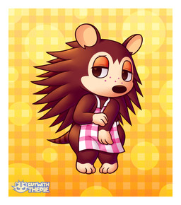 anthro apron apron_only border checkered checkered_background clothing female mostly_nude pattern_background shy simple_background solo white_border guywiththepie animal_crossing nintendo sable_able eulipotyphlan hedgehog mammal 2019 hi_res