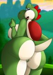 anthro big_breasts big_butt blue_eyes breasts butt female genitals green_body looking_back multicolored_body nipples open_mouth pussy solo tongue white_body el-loko mario_bros nintendo green_yoshi yoshi 2021 hi_res