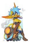 big_breasts big_ears blue_eyes blue_hair blue_tail_tuft bomb boots breasts brown_boots brown_clothing brown_footwear cannon clothed clothed_female clothed_humanoid clothing coin ear_piercing explosives female female_humanoid fingers footwear glistening glistening_eyelids green_body green_tail hair holding_coin holding_object humanoid_pointy_ears legwear looking_aside narrowed_eyes object_in_mouth piercing pointy_ears ranged_weapon shoes simple_background solo tail tail_tuft teeth thigh_boots thigh_highs tuft weapon foresttherotten hamilton_rex_(foretbwat) goblin humanoid tailed_humanoid 2023 dated digital_drawing_(artwork) digital_media_(artwork) full-length_portrait hi_res portrait