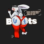 anthro anus blush butt dialogue female nurse paws solo text zorroenojado roommates:motha carrol_(roommates) lagomorph leporid mammal rabbit 1:1 english_text hi_res