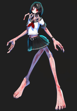 asian_clothing barefoot belt big_feet black_bottomwear black_clothing black_hair black_skirt bottomwear bracelet clothing east_asian_clothing feet female fingers grey_background hair japanese_clothing japanese_school_uniform jewelry kerchief long_fingers looking_at_viewer midriff navel neckerchief neckwear not_furry_focus pleated_skirt red_eyes red_kerchief red_neckerchief school_uniform serafuku shirt short_hair simple_background skirt solo standing topwear uniform what_has_science_done white_clothing white_shirt white_topwear deino_(artist) deino_(modeler) calne_ca nato-kun arthropod crustacean humanoid isopod malacostracan monster monstrous_humanoid 2024 3d_(artwork) autodesk_3ds_max_(artwork) digital_media_(artwork) full-length_portrait portrait