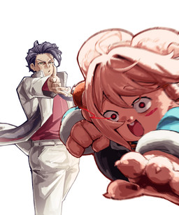 4_fingers 5_fingers angry anthro bottomwear buckteeth clothed clothing duo female fingers flowing_clothing fur glowing glowing_eyes green_eyes hair insane looking_at_viewer male necktie punch red_clothing red_eyes red_shirt red_topwear shirt simple_background suit teeth throwing throwing_character topwear white_background white_clothing white_suit beruangputih eminem_throw mihoyo zenless_zone_zero damian_blackwood zhao human lagomorph leporid mammal rabbit thiren 2025 absurd_res digital_media_(artwork) hi_res meme