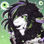 alternative_fashion anthro black_hair black_lips eyeball eyes_everywhere goth green_eyes hair holidays light_body lips mane nude purple_body solo zingiber halloween aromagon 1:1 bust_portrait digital_media_(artwork) green_theme icon low_res portrait purple_theme restricted_palette