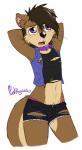 accessory anthro bottomwear brown_body brown_fur brown_hair bulge clothed clothing collar denim denim_clothing femboy front_view fur hair male midriff multicolored_body multicolored_fur navel open_mouth pin_accessory pin_button purple_eyes shorts simple_background solo tongue topwear torn_clothing tuft two_tone_body two_tone_fur underwear vest whiskers white_background punkpega ozzy_otter mammal mustelid otter 2017 digital_media_(artwork) hi_res portrait three-quarter_portrait