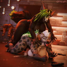 ahegao ambiguous_fluids anal anal_penetration animal_genitalia animal_penis anthro big_breasts black_body black_fur bodily_fluids breast_milking breasts claws containment_breach creepy_face cum cum_in_ass cum_inside cum_while_penetrated doggystyle dominant dominant_intersex duo ejaculation equine_genitalia equine_penis female from_behind_position fur genital_fluids genitals green_eyes green_hair green_tongue gynomorph gynomorph/gynomorph hair herm holidays intersex intersex/intersex laboratory lactating looking_pleasured milk orgasm penetration penis questionable_consent scary security sex sweat sweat_body tears tongue wet wet_body hydras_lair halloween nadilya_(heliocintrini) hyena mammal monster 3d_(artwork) absurd_res blender_(artwork) digital_media_(artwork) hi_res