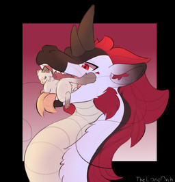 ambiguous_gender barbel_(anatomy) black_body black_border black_fur blue_eyes border butt cheek_tuft circle_eyebrows dipstick_tail duo eyebrows facial_tuft feral flesh_whiskers fur glaring gradient_fur horn in_mouth inner_ear_fluff laying_on_tongue lying mane markings mawplay on_another on_front open_mouth red_background red_body red_eyes red_fur red_mane red_markings scales simple_background size_difference tail tail_markings tan_body tan_fur teeth tongue tongue_out tuft ventral_scales white_body white_fur thelonearch mythology lia_(thelonearch) domestic_cat dragon felid feline felis mammal mythological_creature mythological_scalie scalie hi_res line_art