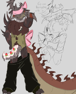 anthro arms_tied bdsm bondage bound chain food_on_penis knot male smile solo trowel silly_willy_check mythology object_shows object_terror object_terrorist mr_trowls_(object_terrorist) trowel_(object_terror) dragon mythological_creature mythological_scalie scalie hi_res