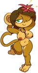 big_breasts bodily_fluids breasts female flower haplorhine hi_res jewelry keychain lana_banana_(felino) looking_at_viewer mammal monkey necklace one_eye_closed plant primate simple_background solo sweat vilepluff wink winking_at_viewer