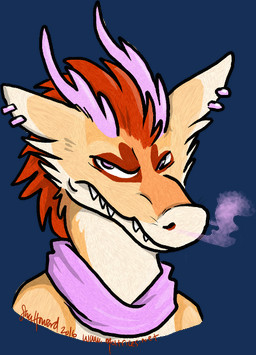 ambiguous_gender anthro brown_mane ear_piercing ear_ring fur grumpy horn looking_at_viewer mane narrowed_eyes piercing purple_eyes purple_horn purple_scarf ring_piercing scarf simple_background smoke smoke_from_nose snout solo tan_body tan_fur teeth text transparent_background matrices_(artist) mythology dragon mythological_creature mythological_scalie scalie 2016 alpha_channel bust_portrait cel_shading digital_drawing_(artwork) digital_media_(artwork) portrait shaded signature url