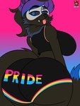 anthro big_breasts big_butt blue_eyes bottomwear breasts butt clothed clothing female fur hair huge_butt lgbt_pride looking_at_viewer looking_back pants rear_view shorts sleeveless_shirt smile solo tail text text_on_bottomwear text_on_clothing text_on_pants tongue tongue_out vash_art lgbt_pride_month mythology ira_wolfe_(isaiahtse) canid canine mammal mythological_canine mythological_creature werecanid werecanine werecreature werewolf 2025 absurd_res digital_media_(artwork) hi_res