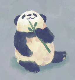 bamboo black_body black_fur black_nose chibi feral fur kemono simple_background sitting solo white_body white_fur araru bear giant_panda mammal 2021 absurd_res hi_res