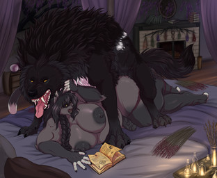 anal anal_penetration anthro anthro_on_feral anthro_penetrated bed bestiality big_breasts black_body black_fur black_nipples book breasts doggystyle duo erection female feral feral_penetrating feral_penetrating_anthro fireplace forced from_behind_position fur furniture genitals gynomorph gynomorph/male gynomorph_penetrated huge_breasts humanoid_genitalia humanoid_penis intersex intersex/male intersex_penetrated interspecies male male_penetrating male_penetrating_gynomorph male_penetrating_intersex nipples obscured_penetration penetration penile penile_penetration penis pillow rape sex teeth white_body white_fur witchcraft dorosheva-e echo_(wolffylegend) miasma_velenosa_(miasmium) canid canine canis domestic_cat felid feline felis mammal wolf hi_res