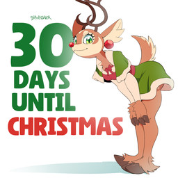 anthro antlers bent_over brown_body brown_fur chest_tuft clothing cloven_hooves ear_piercing eyelashes female fur green_eyes hands_on_knees hands_on_legs hooves horn inner_ear_fluff leaning leaning_forward piercing solo tan_body tan_fur text tuft drawligator renata_(drawligator) deer mammal new_world_deer reindeer 1:1 2025 english_text hi_res