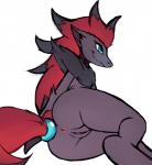 anthro anus biped butt canid color_edit colored evilymasterful female generation_5_pokemon genitals hair hi_res mammal nintendo nude pokemon pokemon_(species) pussy sketch smile solo third-party_edit y_anus zoroark