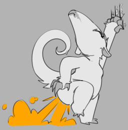 anthro fart fart_cloud fart_fetish female female_farting nude nude_female orange_fart_cloud scratching_wall solo straining krejopyt scarlet_(krejopyt) anteater mammal pilosan tamandua xenarthran
