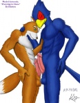 5_fingers abs animal_genitalia anthro anthro_on_anthro balls beak biceps big_penis biped blue_body blue_feathers brown_body brown_fur brown_nose brown_skin butt dipstick_tail duo erection eyes_closed feathers fingers fluffy frottage fur genitals green_eyes hair hand_on_butt hand_on_chest hand_on_neck happy interspecies looking_up male male/male markings muscular neck_grab nude orange_body orange_fur pec_grab pecs penile penis pink_penis pose romantic romantic_couple sex sheath short_hair side_view simple_background size_difference smile standing tail tail_markings white_background white_body white_fur white_hair kp-yoshi nintendo star_fox falco_lombardi fox_mccloud avian bird canid canine fox mammal digital_media_(artwork) portrait three-quarter_portrait