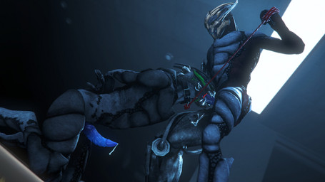 alien_genitalia animal_genitalia blue_penis bodily_fluids bound collar cum cum_in_mouth cum_inside cum_on_chin cum_on_face cum_on_leg cybernetic_arm cybernetic_leg cybernetic_limb dripping duo erection fellatio gag genital_fluids genital_slit genitals hands_behind_back hands_tied kneeling leash leash_pull male male/male male_penetrated male_penetrating male_penetrating_male nude oral penetration penile penis precum precum_drip precum_string ring_gag sex standing rooking bioware electronic_arts mass_effect cicero_kovarik alien turian 16:9 3d_(artwork) 4k absurd_res digital_media_(artwork) hi_res source_filmmaker_(artwork) widescreen