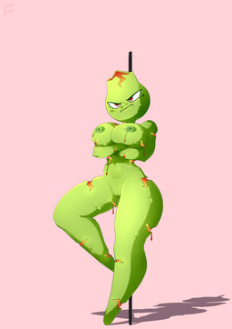 areola big_breasts biped bodily_fluids breasts crossed_arms dripping eyelashes featureless_feet feet female front_view frown genitals green_body lactating monotone_body navel nipples nude nude_female pink_background plant pole red_eyes shadow simple_background solo standing thick_thighs vulva taihen_(artist) electronic_arts plants_vs._zombies popcap_games elemental_creature elemental_humanoid flora_fauna humanoid lava_guava plant_humanoid 2025 absurd_res digital_drawing_(artwork) digital_media_(artwork) hi_res signature