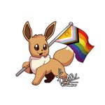 1:1 ambiguous_gender eevee feral frandelver fur generation_1_pokemon hair lgbt_pride lgbt_pride_month nintendo pokemon pokemon_(species) pride_colors rainbow_flag rainbow_pride_flag rainbow_symbol simple_background solo tail