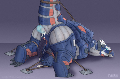 anal_orgasm annoyed anus ass_up bdsm black_penis blue_eyes bodily_fluids bondage bound butt cum cum_drip cum_in_ass cum_inside cum_pool cum_while_penetrated disembodied_penis dripping ejaculation feet gaping gaping_anus genital_fluids genitals hands-free lying machine male male/male mecha muzzle_(object) muzzled on_front orgasm penetration penis raised_tail restrained restrained_arms restrained_legs restrained_tail restraints rope rope_bondage solo_focus tail toes translucent translucent_penis trapped planaria earth_garon kaiju living_machine robot hi_res