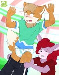 anthro assisted_exposure bottomwear bottomwear_down clean_diaper clothed clothing diaper embarrassed female male male/female mall pants pants_down pantsing partially_clothed prank shocked startled wearing_diaper wetness_indicator luce_bontemps canid canine fox mammal hi_res