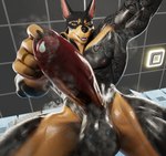 3d_(artwork) after_exercise anthro balls bodily_fluids canid canine canis cum cum_drip digit_ring digital_media_(artwork) dobermann domestic_dog dominic_pepe_(drboumboom32) drboumboom32 dripping foreskin foreskin_play foreskin_pull genital_fluids genitals gym hi_res jewelry locker_room looking_at_viewer low-angle_view male mammal muscular muscular_anthro muscular_male musk nipples penis pinscher precum presenting presenting_penis ring seductive solo sweat sweaty_balls sweaty_genitalia valorlynz wedding_ring wet worm's-eye_view