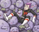 :< :> :c :d :| >.< angry annoyed blush bulge depression frown group hair happy humor male pink_hair sad smile smoke teeth upset what plus5pencil nintendo pokemon team_rocket yaranaika petrel_(team_rocket) generation_1_pokemon human koffing mammal pokemon_(species) weezing 6:5 hi_res meme