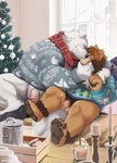 anthro arm_around_shoulders balls barazoku barefoot bottomless casual_exposure christmas_clothing christmas_sweater christmas_topwear christmas_tree clothed clothing cuddling detailed_background duo eggnog eye_patch eyewear feet feet_up flaccid foreskin genitals head_grab holidays hug humanoid_genitalia humanoid_penis inside kemono kissing larger_male male male/male overweight overweight_male partially_retracted_foreskin penis plant plantigrade romantic romantic_couple scarf sitting size_difference smaller_male sweater topwear tree vein veiny_penis st.boogie christmas epic_games fortnite polar_patroller ross_(rossciaco) bear felid lion mammal pantherine polar_bear ursine 2022 hi_res