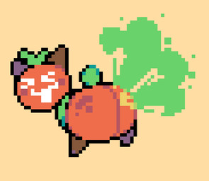 ambiguous_gender butt eyes_closed fart fart_cloud food fruit green_tail looking_back open_mouth orange_body orange_butt peach_(fruit) plant presenting presenting_hindquarters rear_view short_tail simple_background solo stem tail pookypalace food_creature digital_media_(artwork) pixel_(artwork)