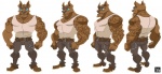 anthro belt biceps biped blue_eyes bottomwear chain clothed clothing fully_clothed male musclegut muscular muscular_anthro muscular_male pants pose shirt side_view slightly_chubby solo standing tank_top tattoo topwear turnaround hodori canid canine canis mammal wolf cel_shading model_sheet shaded