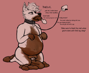 anthro belly big_belly collar collar_only dialogue eating_feces enjoying_feces feces feces_in_mouth feces_on_balls feces_on_belly feces_on_body feces_on_chest feces_on_face feces_on_feet feces_on_genitals feces_on_ground feces_on_hand feces_on_leg feces_on_penis feces_pile feet genitals inflation leash leashed_collar male navel nude nude_male penis profanity scat_inflation scatplay solo text toilet_slave weight_gain hydys_kithe hydys_kithe_(character) hybrid english_text hi_res